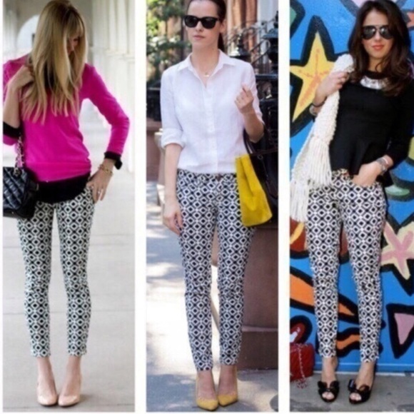 J. Crew Black White Geometric Kaleidoscope Print  Stretch Ankle Skinny Jeans  29 - Picture 5 of 15